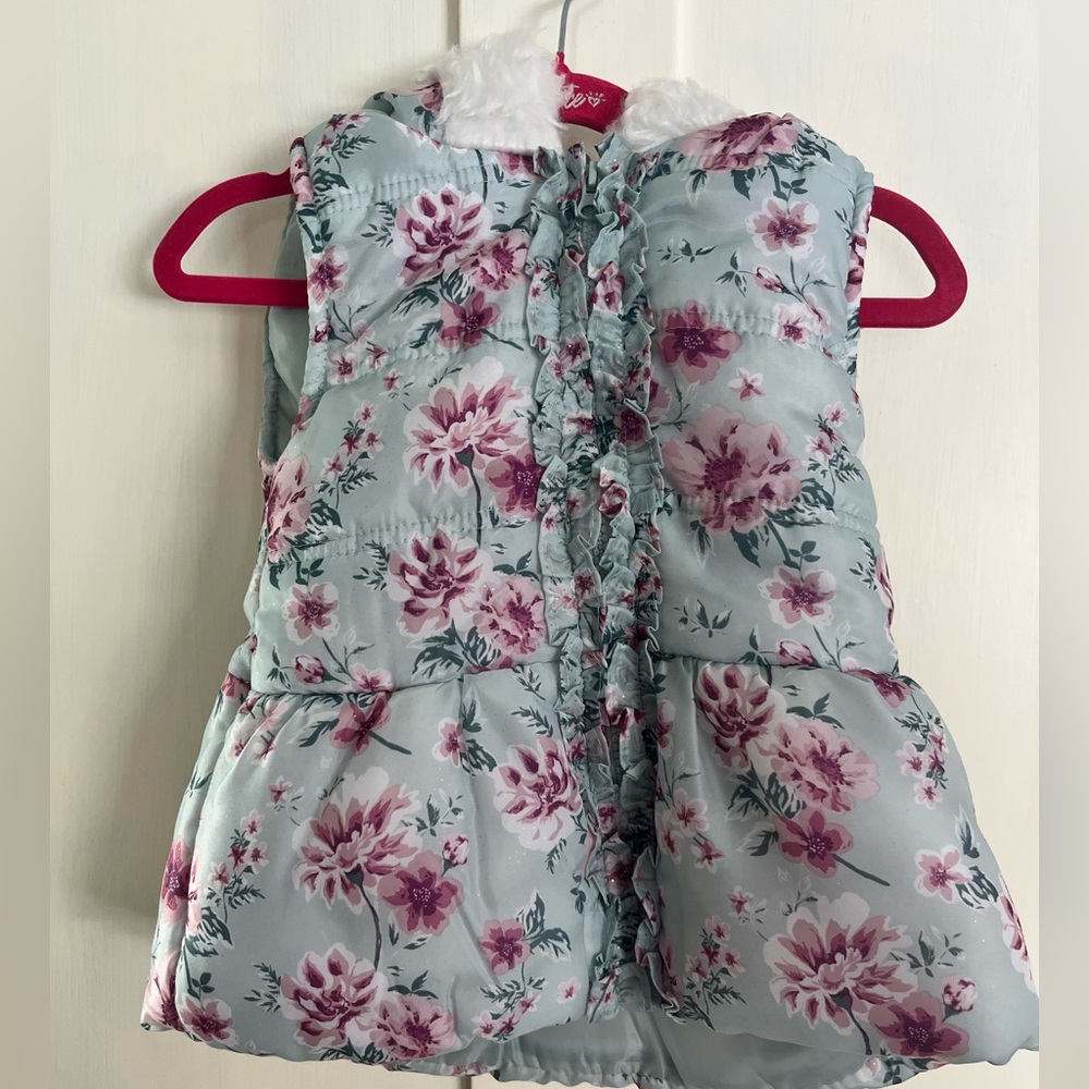 Little Lass Floral Puffer Vest with Faux Fur Collar 5T